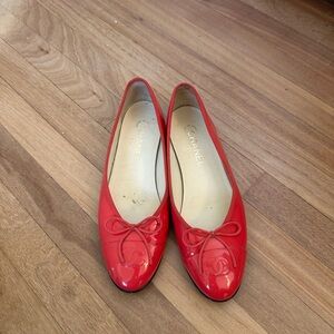 CHANEL Red Patent Leather Flats